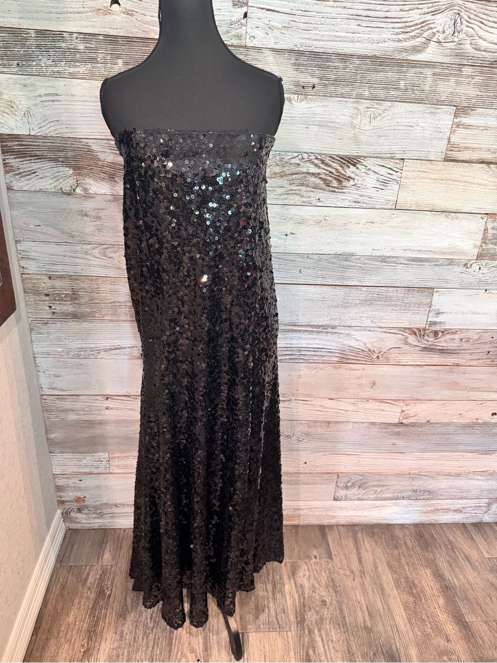 NWT Black Strapless Sequin Evening Gown with Side Slit